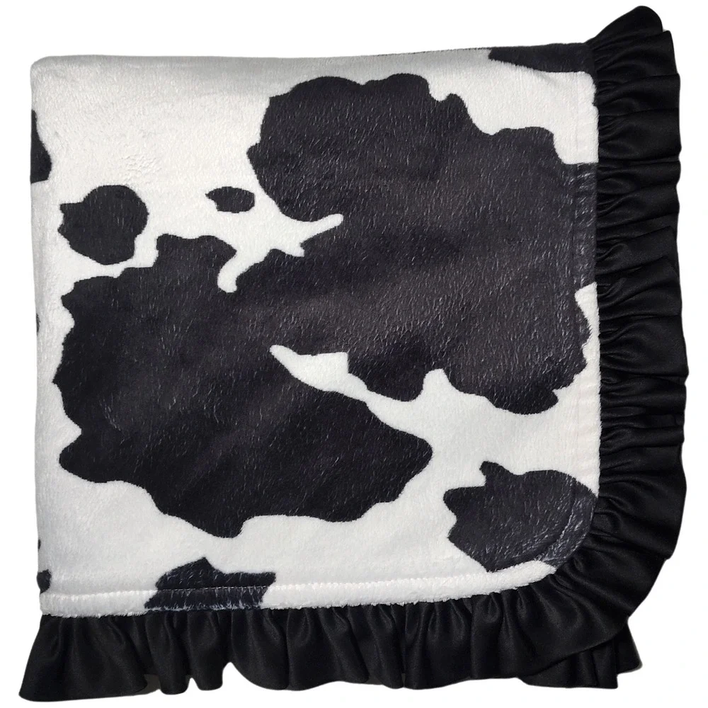 Dear‎ Baby Gear Cow Print Black Soft Ruffled Satin Trim Lovey Farm Girl 30x40